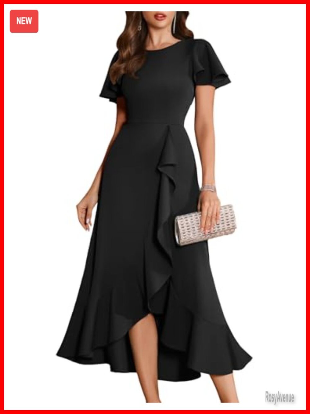 Women Formal Flutter Sleeve Asymmetrical Ruffle Cocktail Maxi Dress